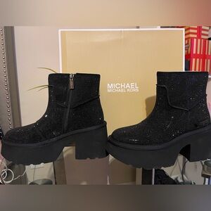 Michael Kors Black Glitter Ankle Boots